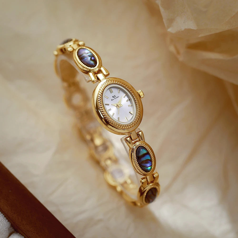 Midnight Noir: Elegant Oval Bracelet Watch in Black & Gold