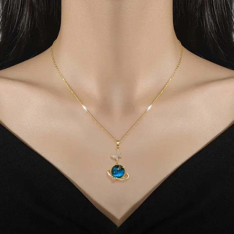 The Celestial Voyager Star and Moon Titanium Pendant Necklace