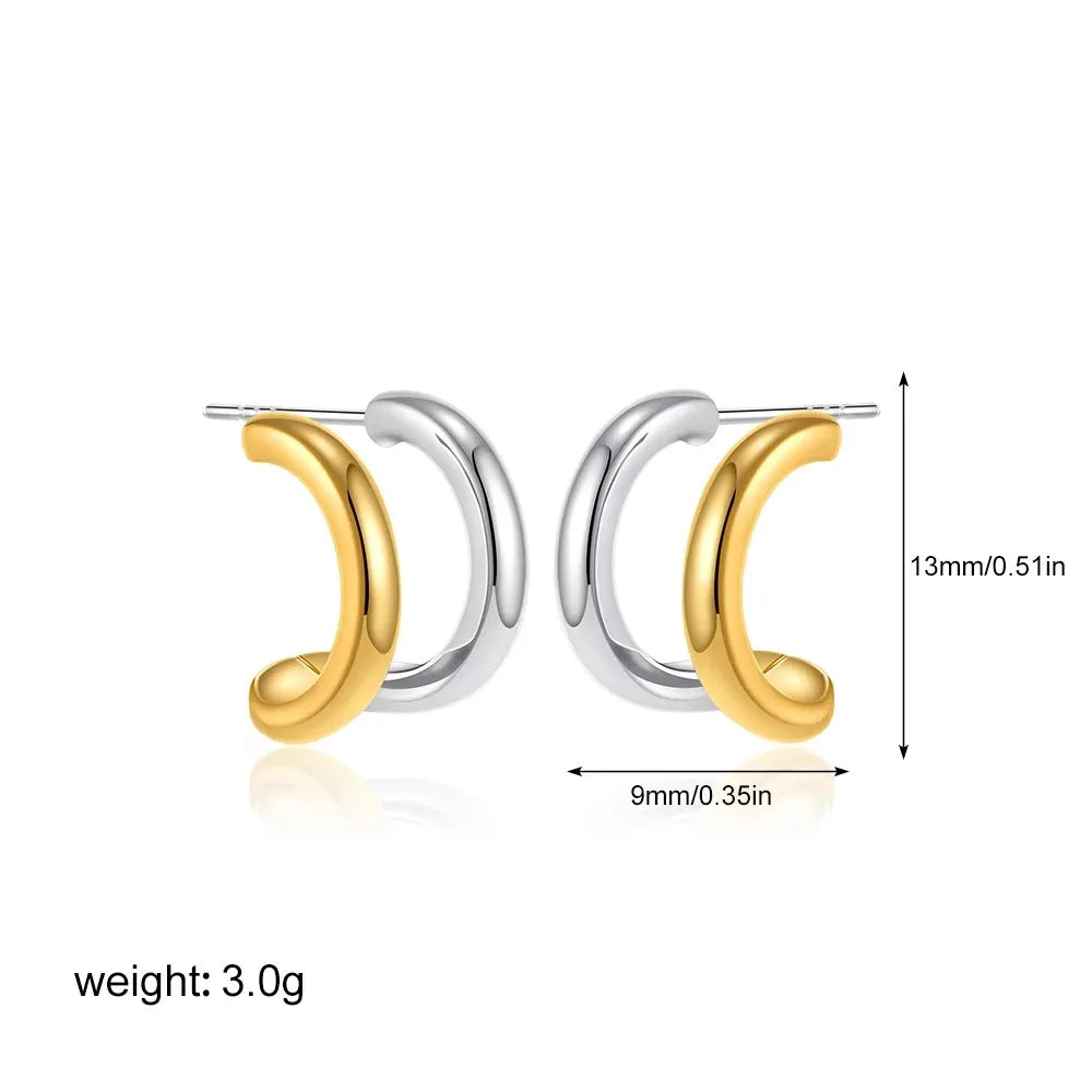 Modern Contrast: Bi-layer U-Shape Colorblocked Huggie Hoops