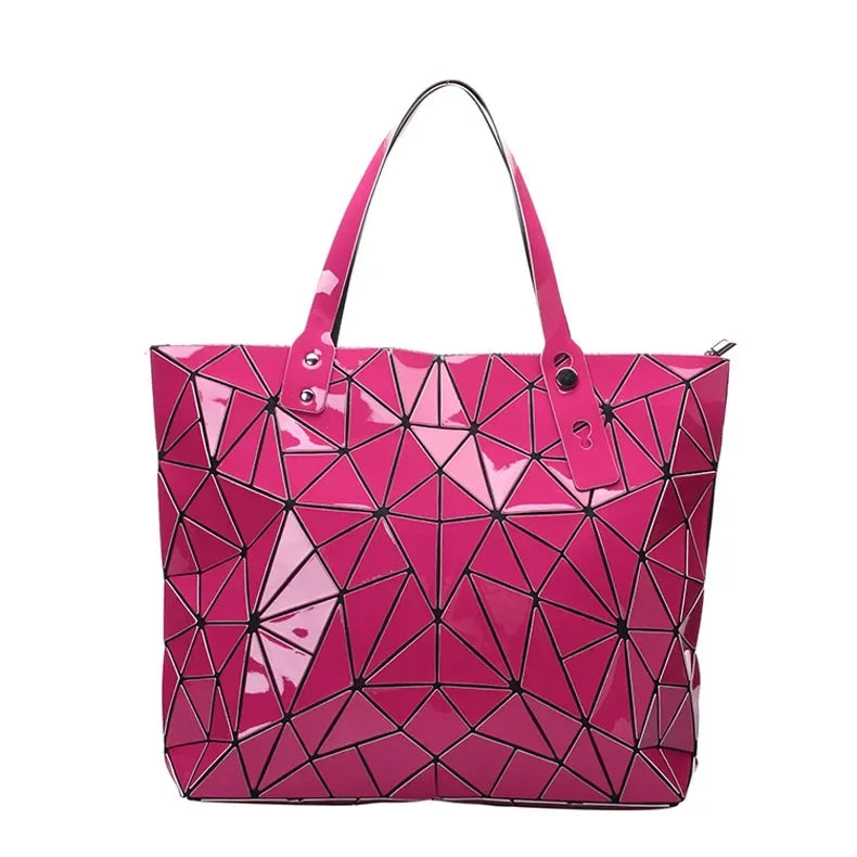 Luxury Hologram Geometric Tote Bag – Large Silver Designer Shoulder Handbag