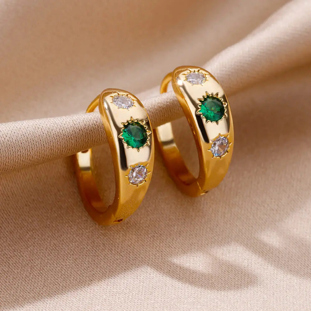 Celestial Harmony earring – Zircon Star & Heart Geometric Studs