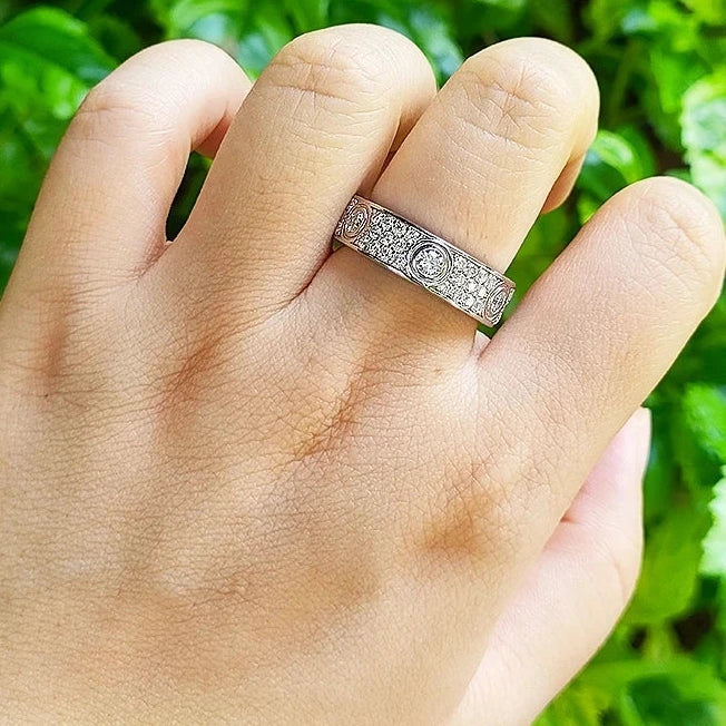 Eternity Ring 925 Sterling Silver Three Rows of Moissanite