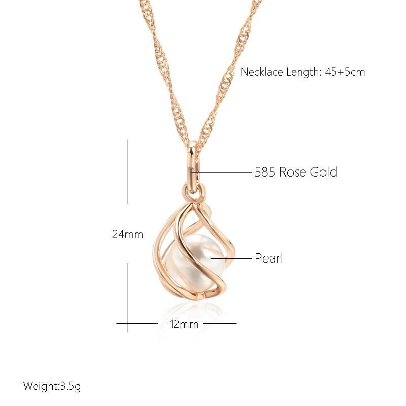 Rose Gold Geometric Hollow Pearl Pendant Necklace
