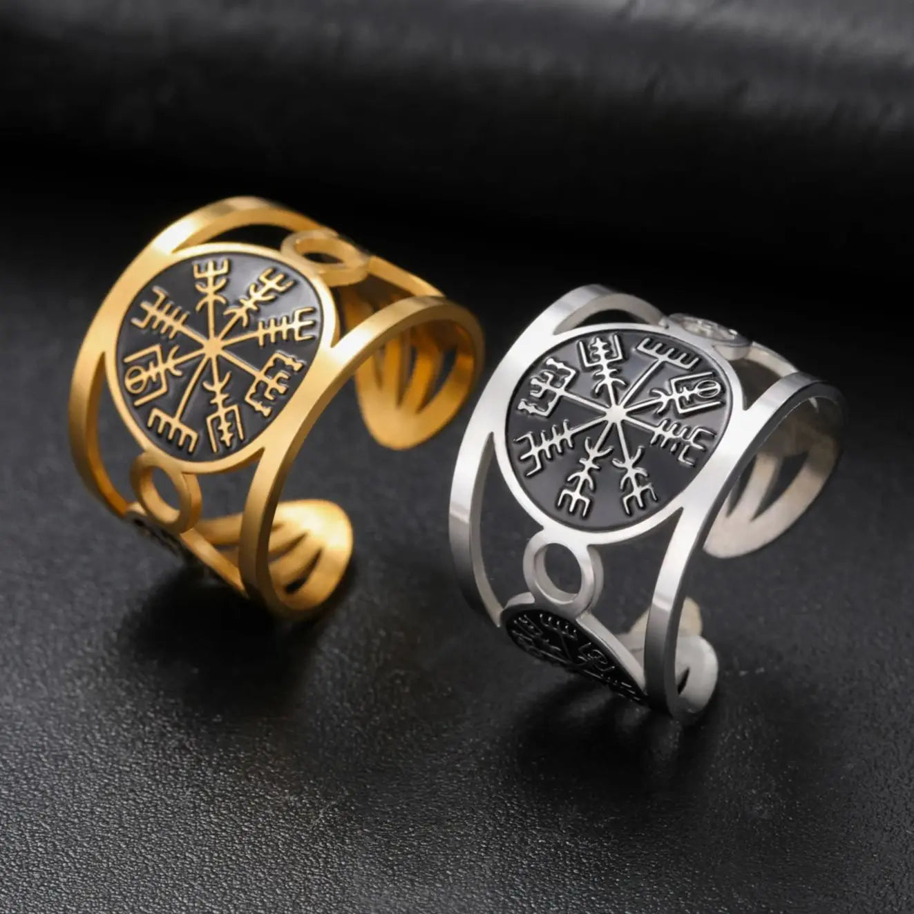 Nordic Viking Vegvisir Ring Compass of the Soul