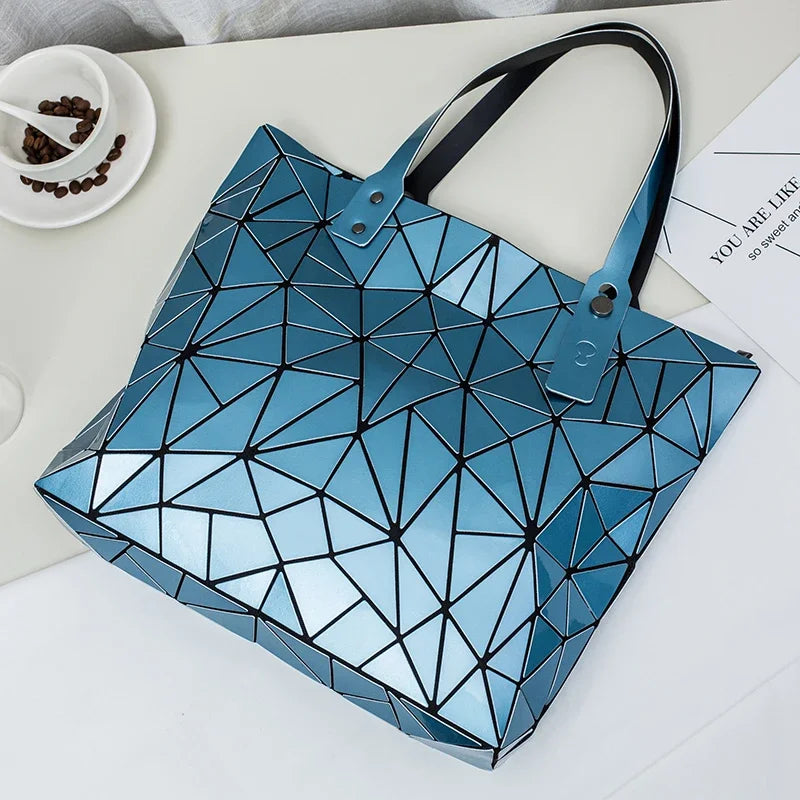 Luxury Hologram Geometric Tote Bag – Large Silver Designer Shoulder Handbag
