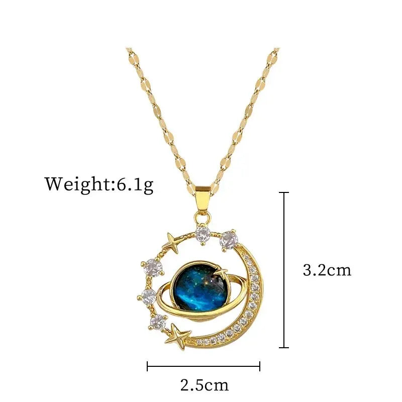 The Celestial Voyager Star and Moon Titanium Pendant Necklace