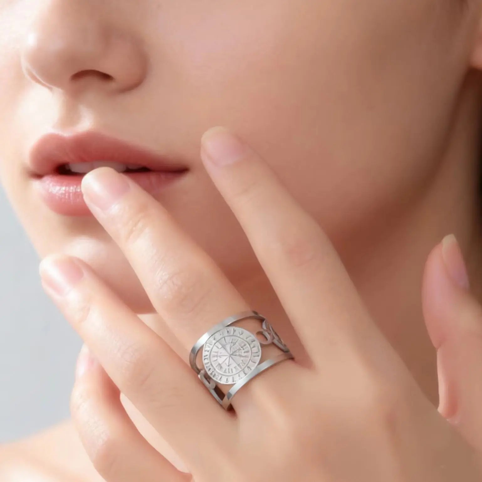 Vintage Viking Runes & Nordic Compass Ring Ancient Wisdom