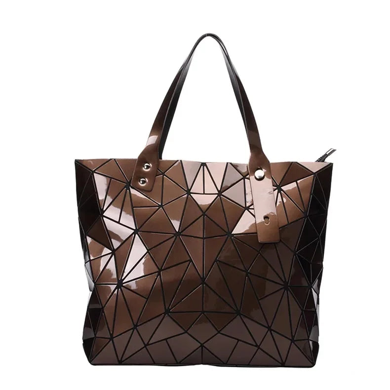 Luxury Hologram Geometric Tote Bag – Large Silver Designer Shoulder Handbag
