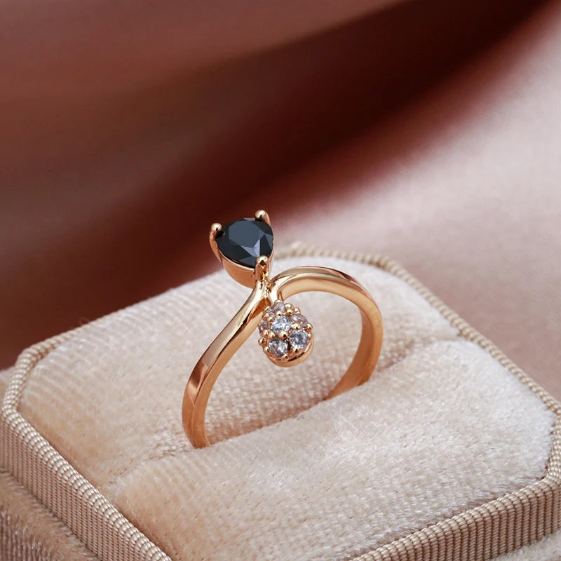 Velvet Night: Korean-Style 585 Rose Gold & Black Zircon Ring