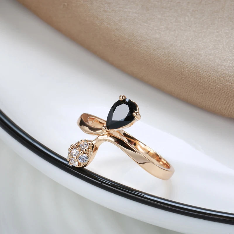 Velvet Night: Korean-Style 585 Rose Gold & Black Zircon Ring