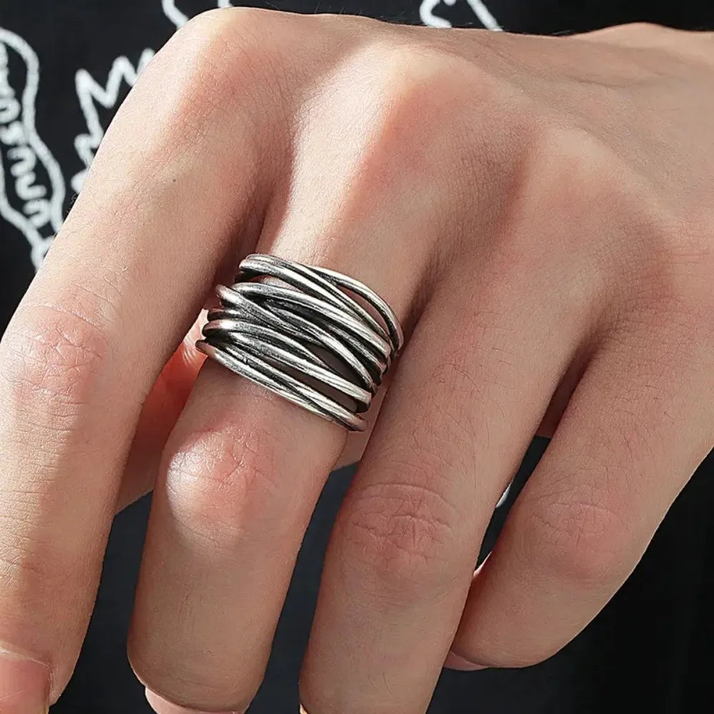 Open Adjustable Ring – Retro Multi-Layer Statement Design