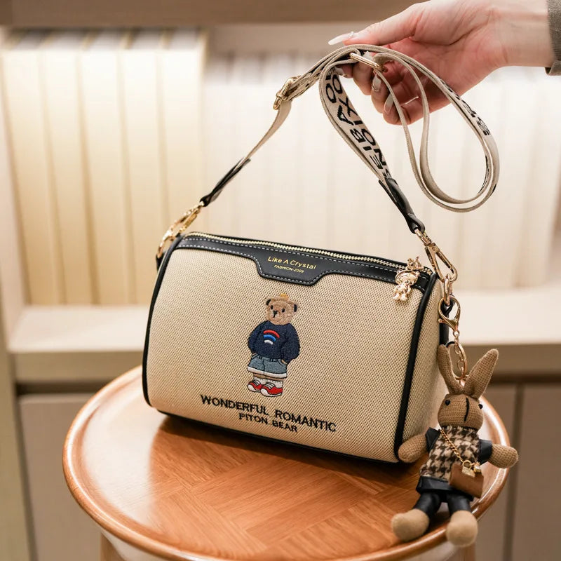 Artisan Texture Embroidered Cylindrical Canvas Messenger