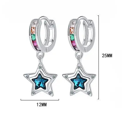 Celestial Dreams: 925 Sterling Silver Blue Star Huggie Hoops