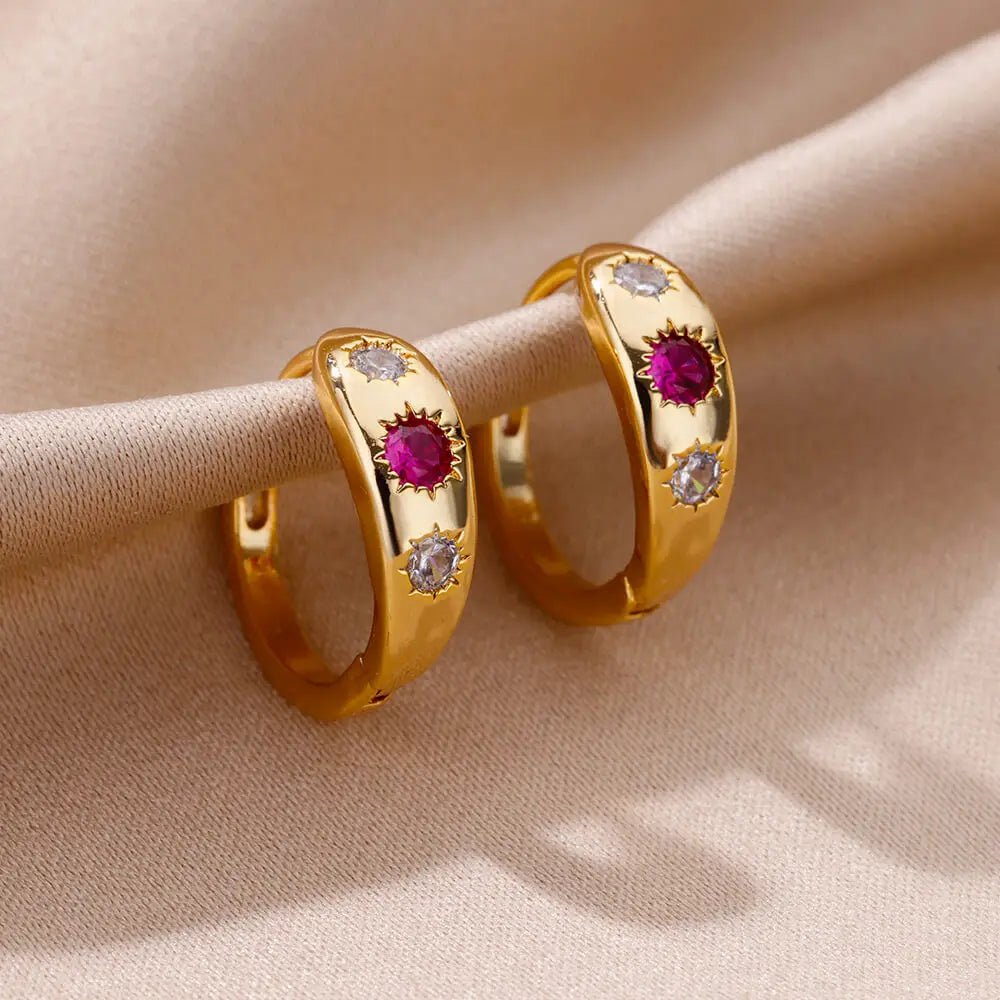 Celestial Harmony earring – Zircon Star & Heart Geometric Studs