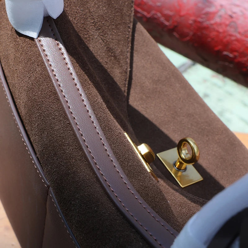 Suede Leather Large Tote Shoulder Bag – Soft Luxury Kelly Style