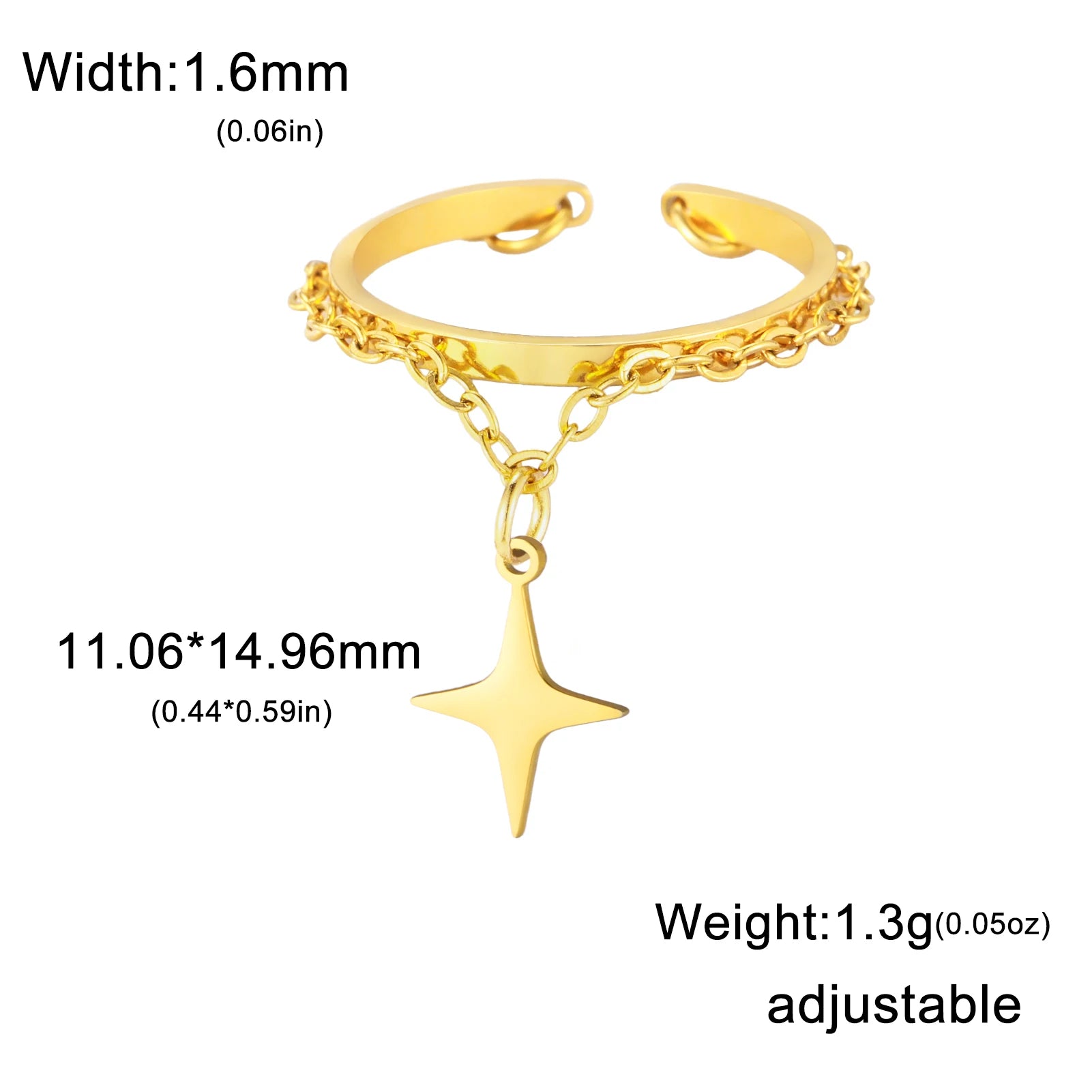 Adjustable ring with Star of David hexagram in stainless steel