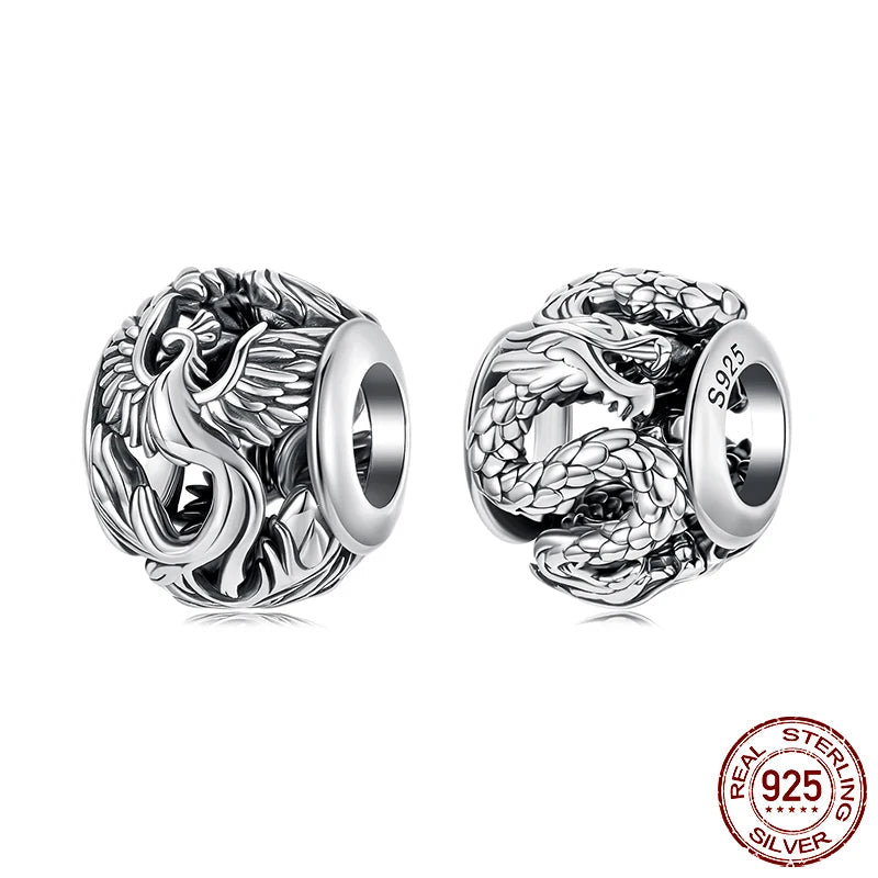 The Mythical Phoenix and Flying Dragon Sterling Silver Charm