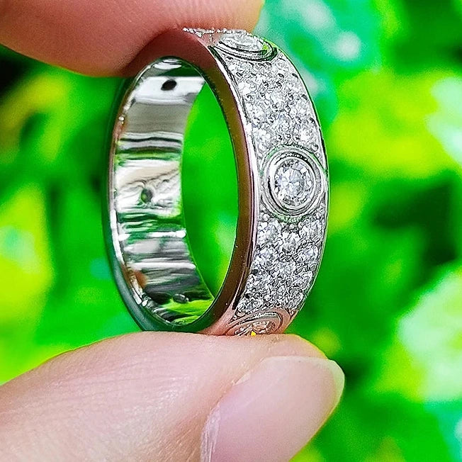 Eternity Ring 925 Sterling Silver Three Rows of Moissanite