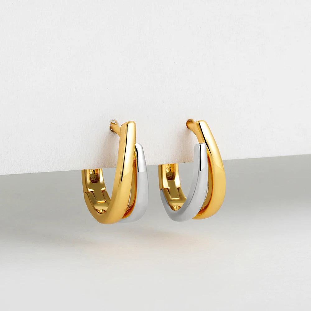 Modern Contrast: Bi-layer U-Shape Colorblocked Huggie Hoops