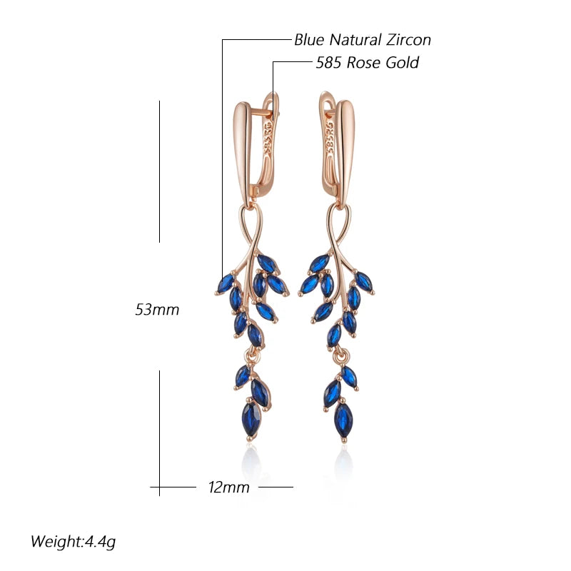 Earring – Blue Zircon Leaf Dangle Elegance