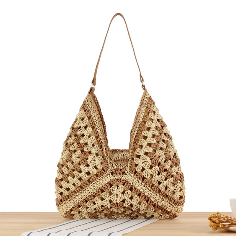 Bohemian Braided Straw Shoulder Bag – Summer Beach Tote for Women