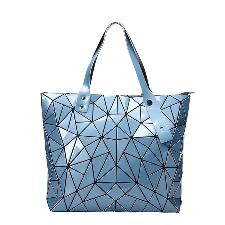 Luxury Hologram Geometric Tote Bag – Large Silver Designer Shoulder Handbag