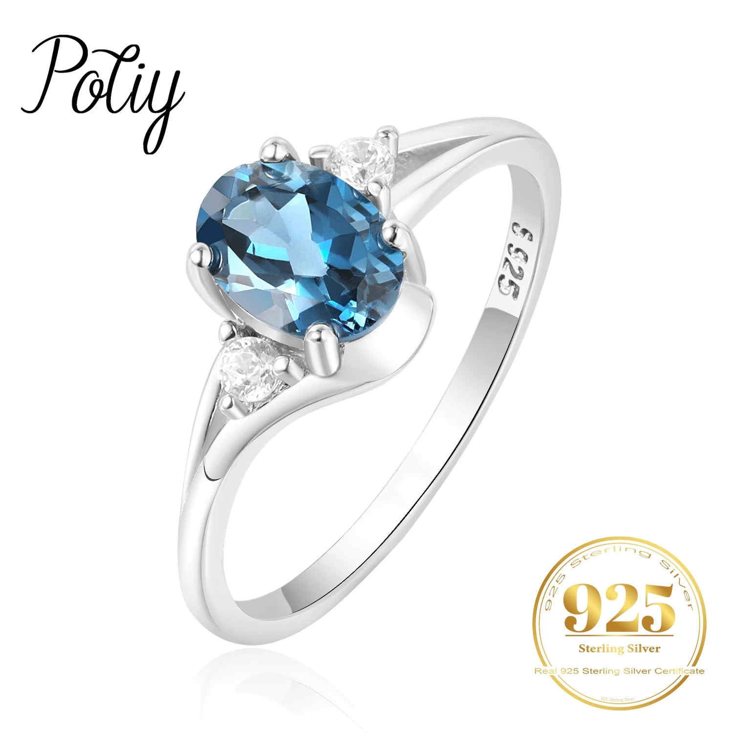 Deep Sea Elegance: POTIY Natural London Blue Topaz Solitaire