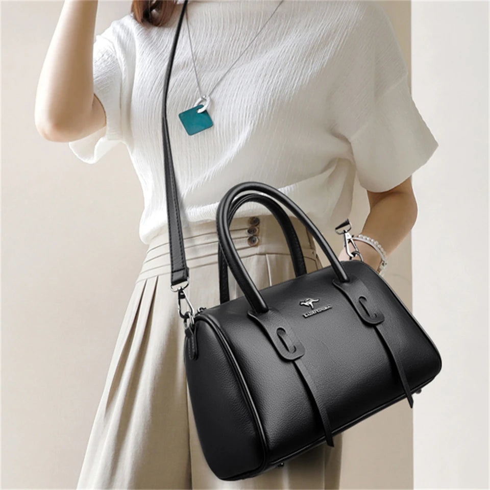 Soft Leather Vintage Tote Bag with Large Capacity for Women