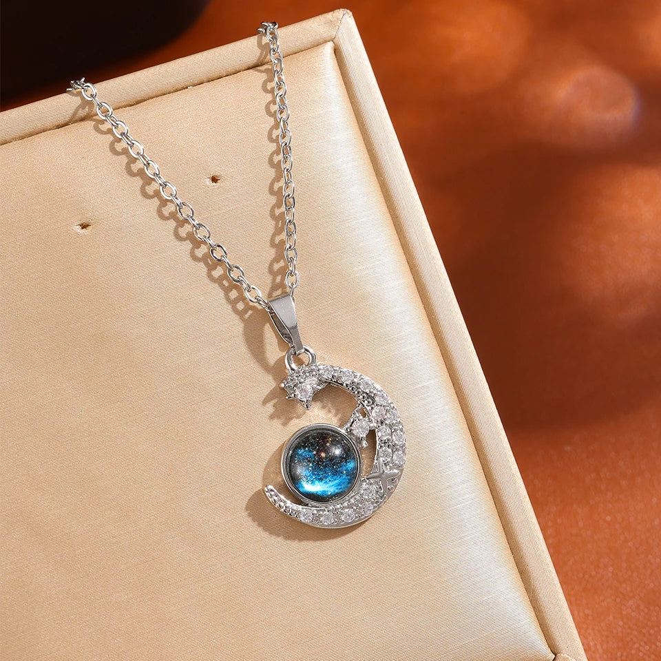 The Celestial Voyager Star and Moon Titanium Pendant Necklace