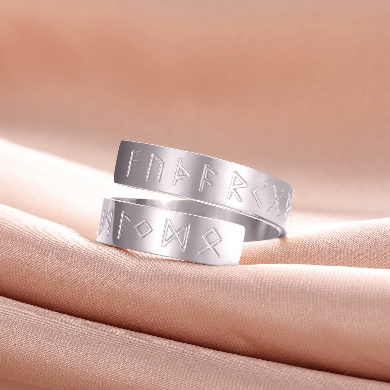 Viking Norse Runes Ring – Adjustable Stainless Steel Amulet