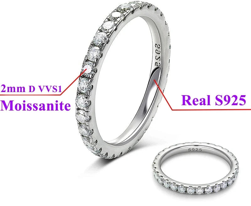 925 Sterling Silver Moissanite Band Infinite Light