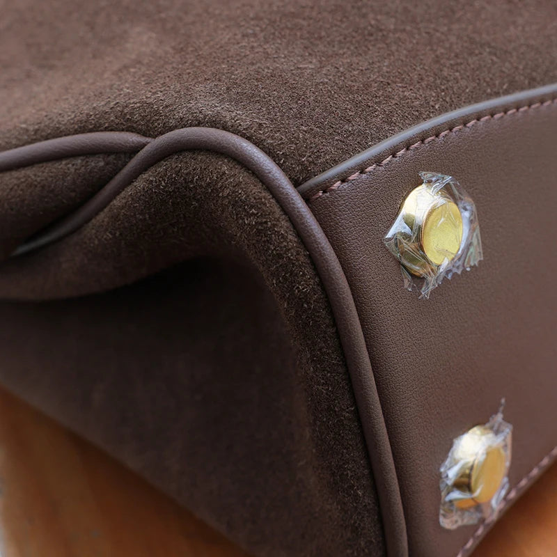 Suede Leather Large Tote Shoulder Bag – Soft Luxury Kelly Style