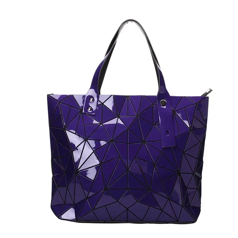 Luxury Hologram Geometric Tote Bag – Large Silver Designer Shoulder Handbag