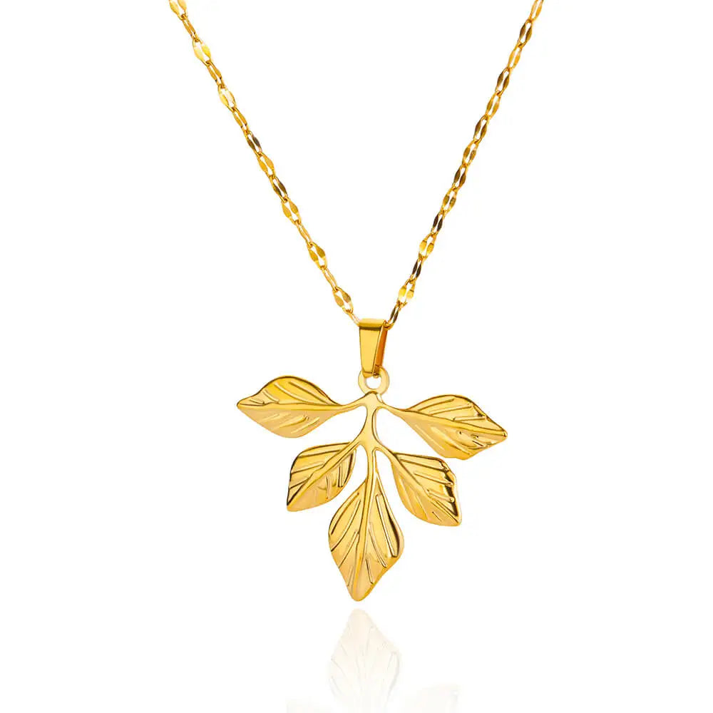 Verdant Muse – Golden Leaf Pendant