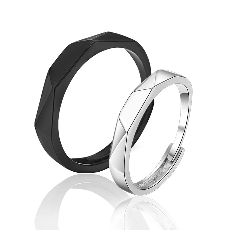 Black & White Geometric Adjustable Ring Modern Contrast Couples