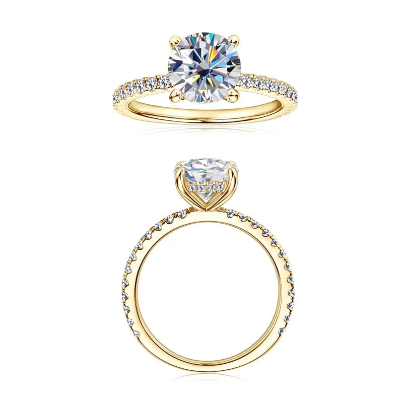 Moissanite solitaire ring 925 sterling silver plated 18k gold radiating love