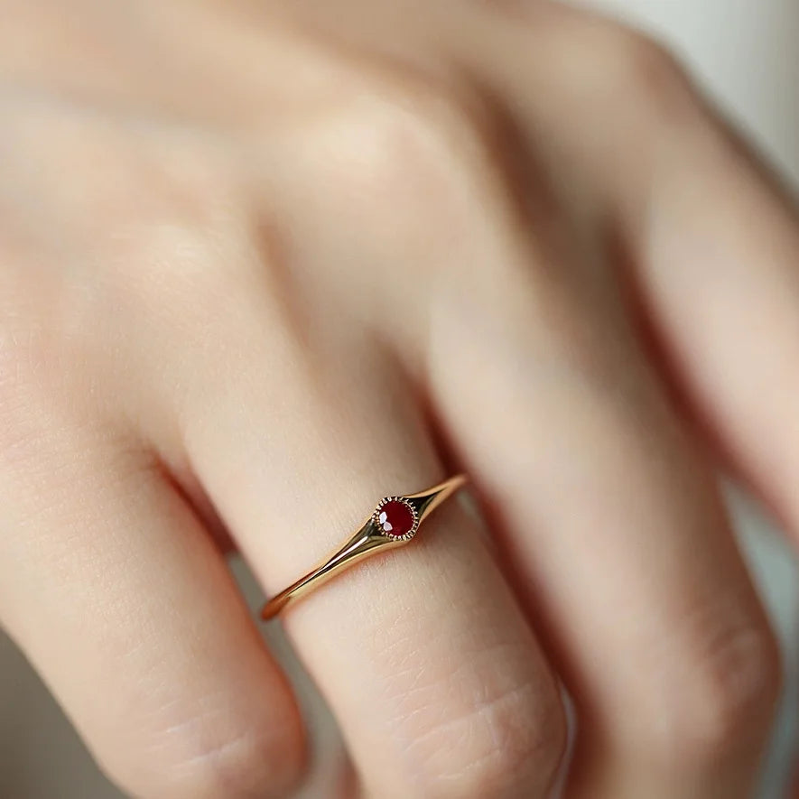 Classic Art Ruby Ring Slim Stacked Light Luxury Design