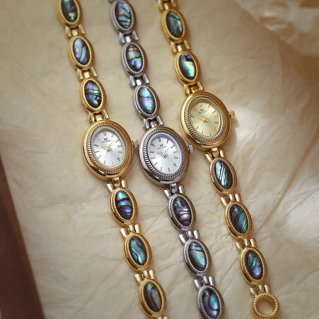 Midnight Noir: Elegant Oval Bracelet Watch in Black & Gold