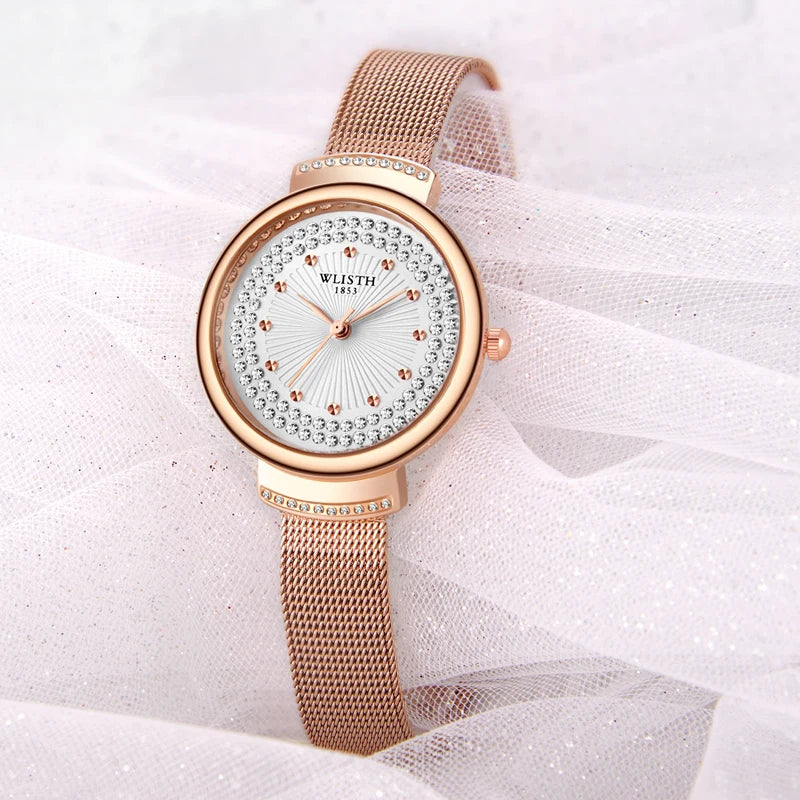 Rose Gold Rhinestone Milanese Watch – Women