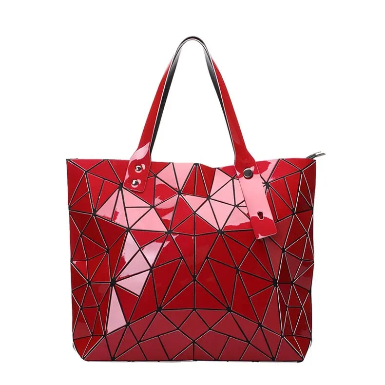 Luxury Hologram Geometric Tote Bag – Large Silver Designer Shoulder Handbag
