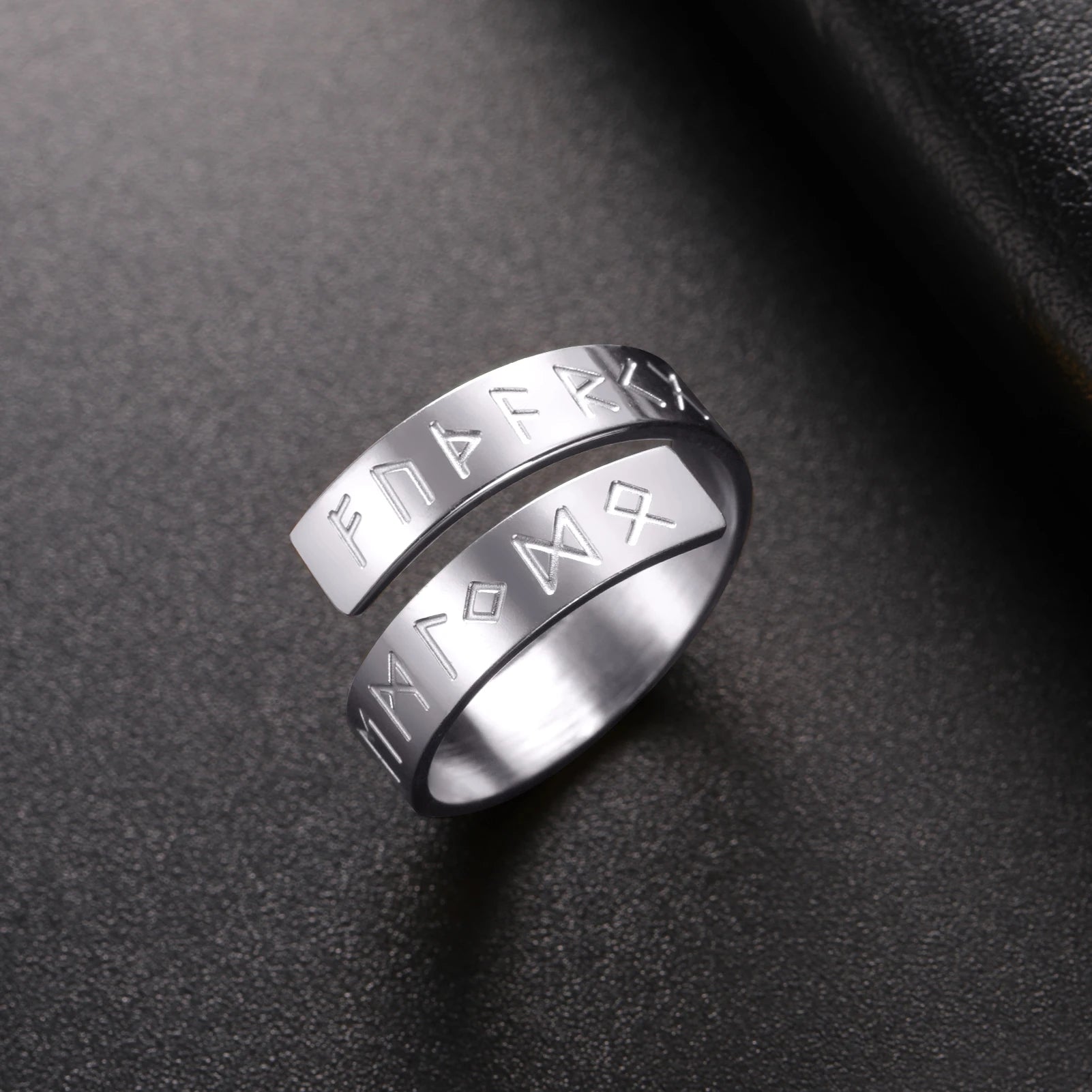 Viking Norse Runes Ring – Adjustable Stainless Steel Amulet