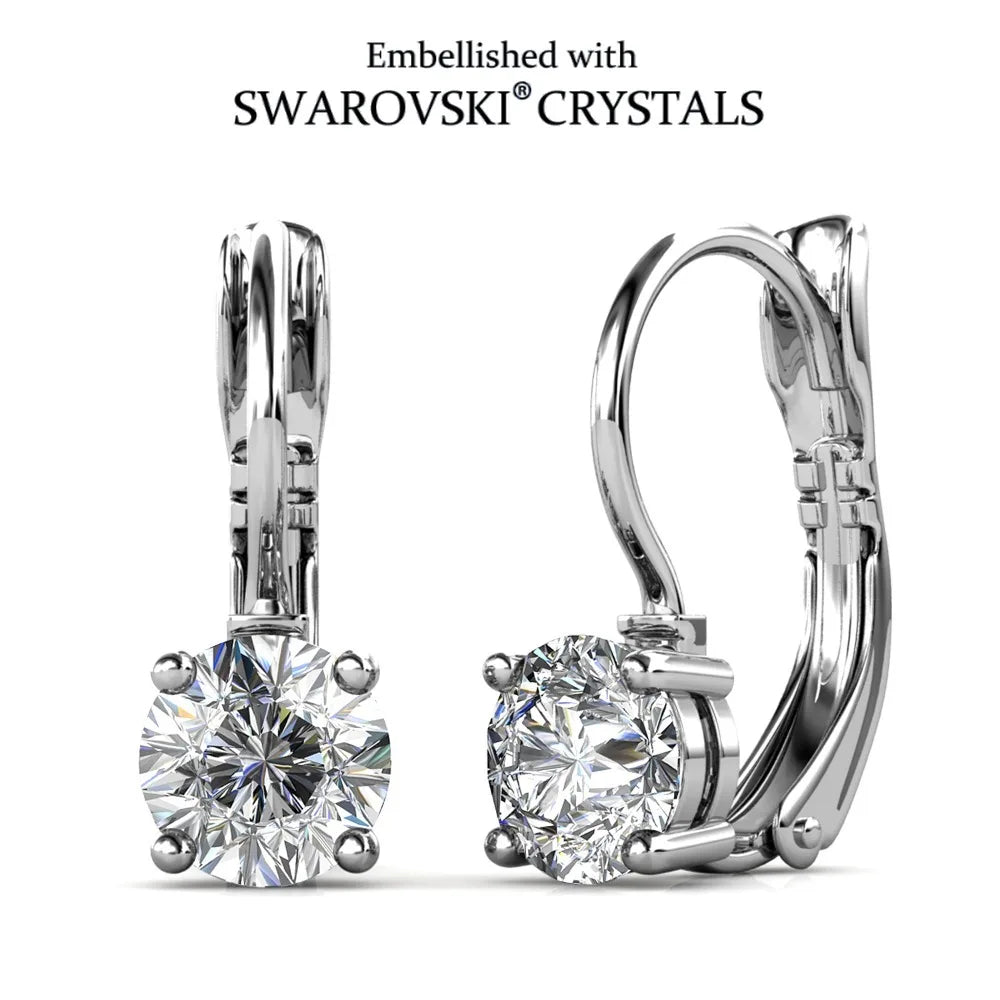 Crystalline Purity: Yolora Round Cut Swarovski Drop Earrings