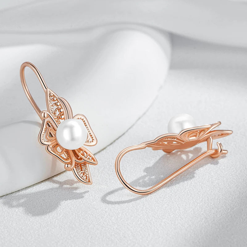 Royal Geometry – Hollow Pearl Lace Drop Earrings