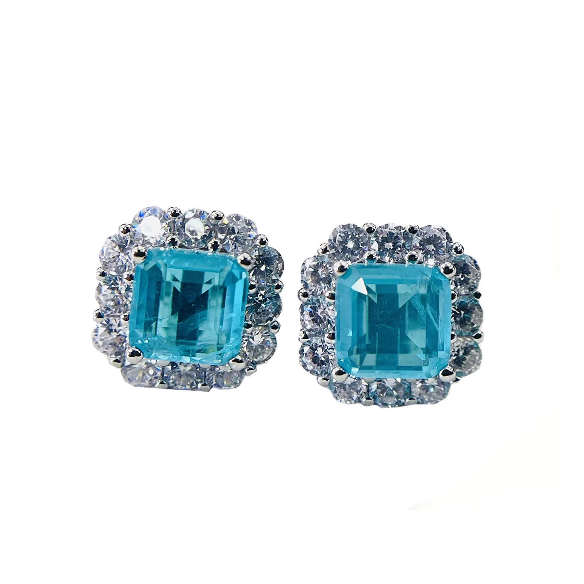 Oceanic Majesty Square Paraiba Tourmaline Statement Earrings