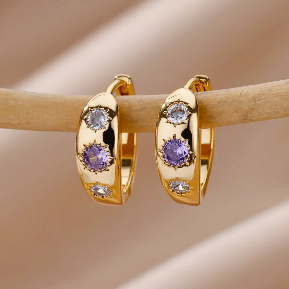 Celestial Harmony earring – Zircon Star & Heart Geometric Studs