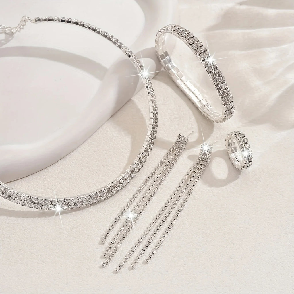 Luxurious Rhinestone Bridal Jewelry Set (5pcs)