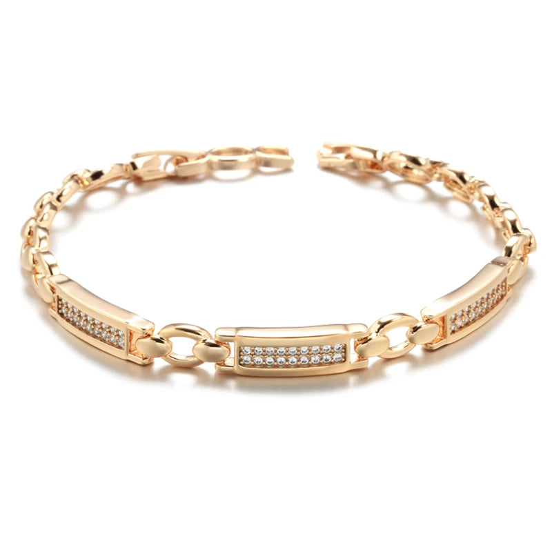 Rose Gold Square Link Bracelet with Natural Zircon