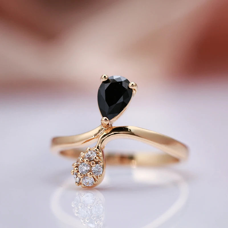 Velvet Night: Korean-Style 585 Rose Gold & Black Zircon Ring