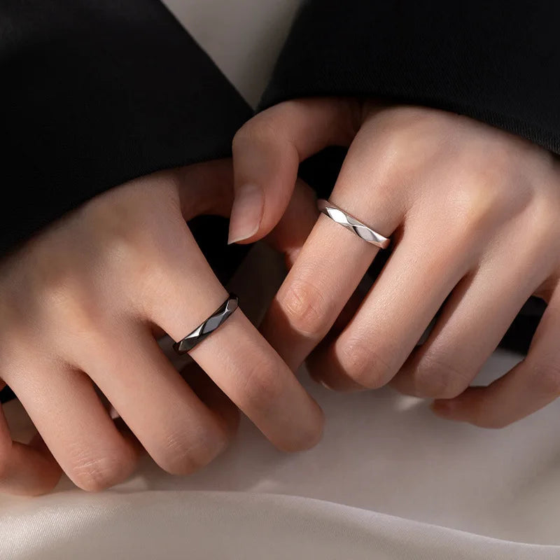 Black & White Geometric Adjustable Ring Modern Contrast Couples