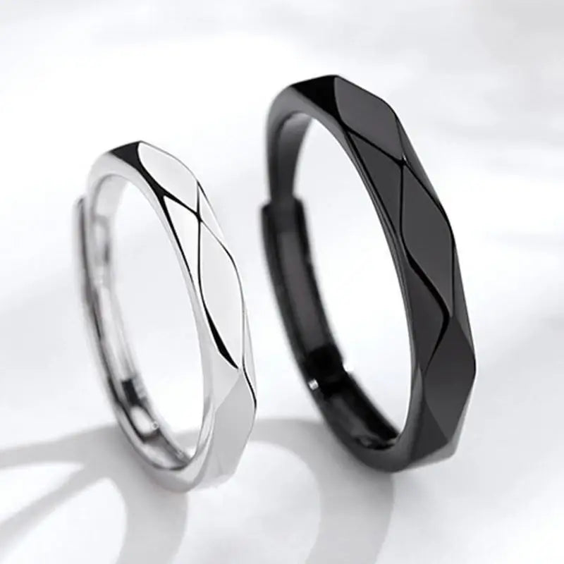 Black & White Geometric Adjustable Ring Modern Contrast Couples